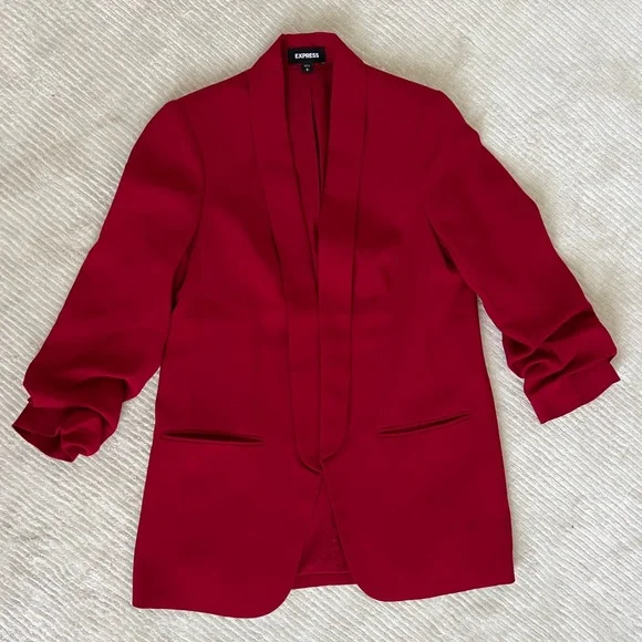 Express Paperbag Highrise Ankle Pants (4R) and Blazer (Small) Set Red - Picture 8 of 16